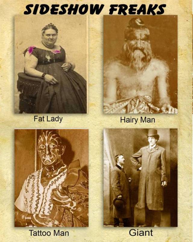 sideshow freaks fat lady hairy man tattoo man giant