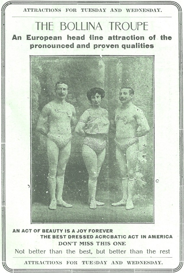 1911 THE BOLLINA TROUPE ACROBATIC FLYING ACT PERFORMANCE FLYER ADVERTISEMENT
