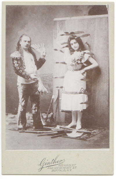Cabinet Card of Unknown KnifeThrower with Conchita by GINTHER of Buffalo, NY circa late 1880s.
